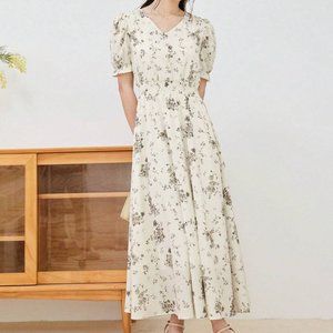 DAZY Floral Print Puff Sleeve Belted Dress